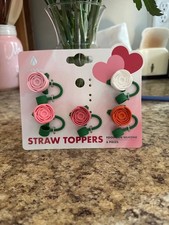 Set of 5 multicolored rose straw toppers, New