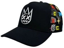 Cult of Individuality Trucker Hat Embroidered Logo Pattern Black Snapback Cap