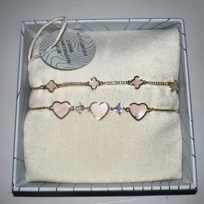 Arm Candy LA Gold Plated Brass Pink heart CZ 2 Luxe collection Bracelets NIB