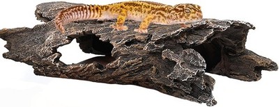 Leopard Gecko Hide, 10'' Reptile Hideout, Resin Simulated Hollow Log for Aquarium