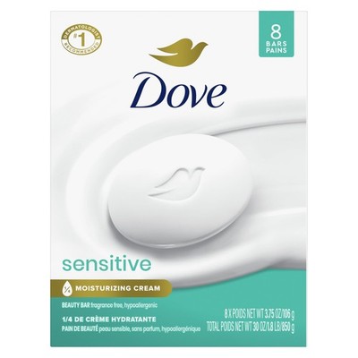 Dove Beauty Bar Soap Sensitive, 8 Bars for 3.75 Ounce (Pack of 8), White 
