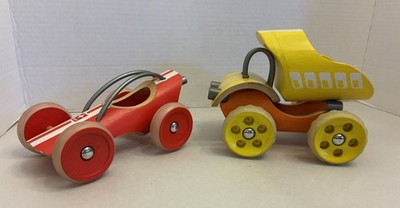 Hape Bamboo Wooden Toy E Racer Car and E Dump Truck