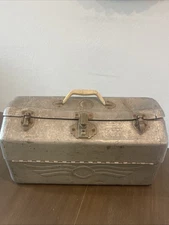 Vintage Simonsen Fold Out 4 Tray Gray Aluminum Tackle Tool Box
