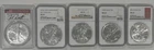 American Silver Eagle Coins Lot of 5 NGC Graded MS70 And MS69