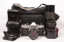 Pentax K1000 35mm SLR Camera Kit w/ 50mm f/2 80-200mm SMC Lenses