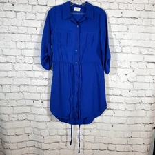 Sienna Sky Royal Blue Collared Business Button Up Shirt Dress XS Career 