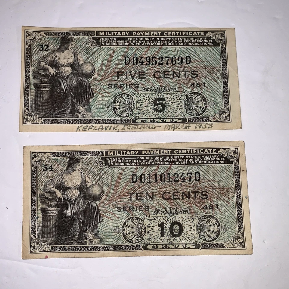 Military payment certificate 50, 25, 10 & 5 Cent Series 481 CIRCULATED Lot Of 4 - Image 3 of 4