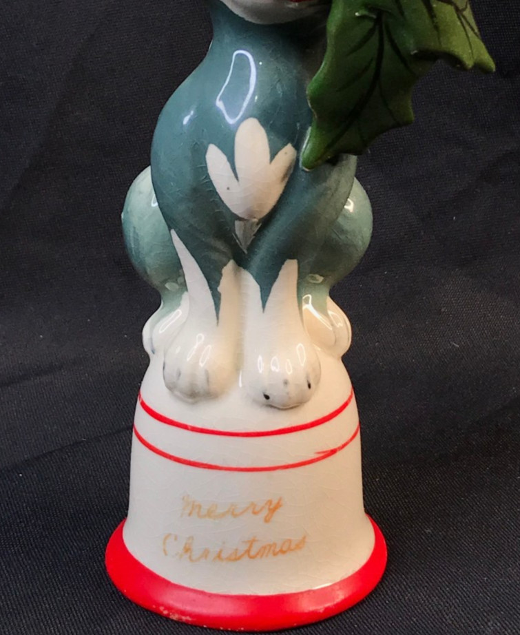 Kreiss “Merry Christmas” Gray Winking Cat Bell Japan 8”