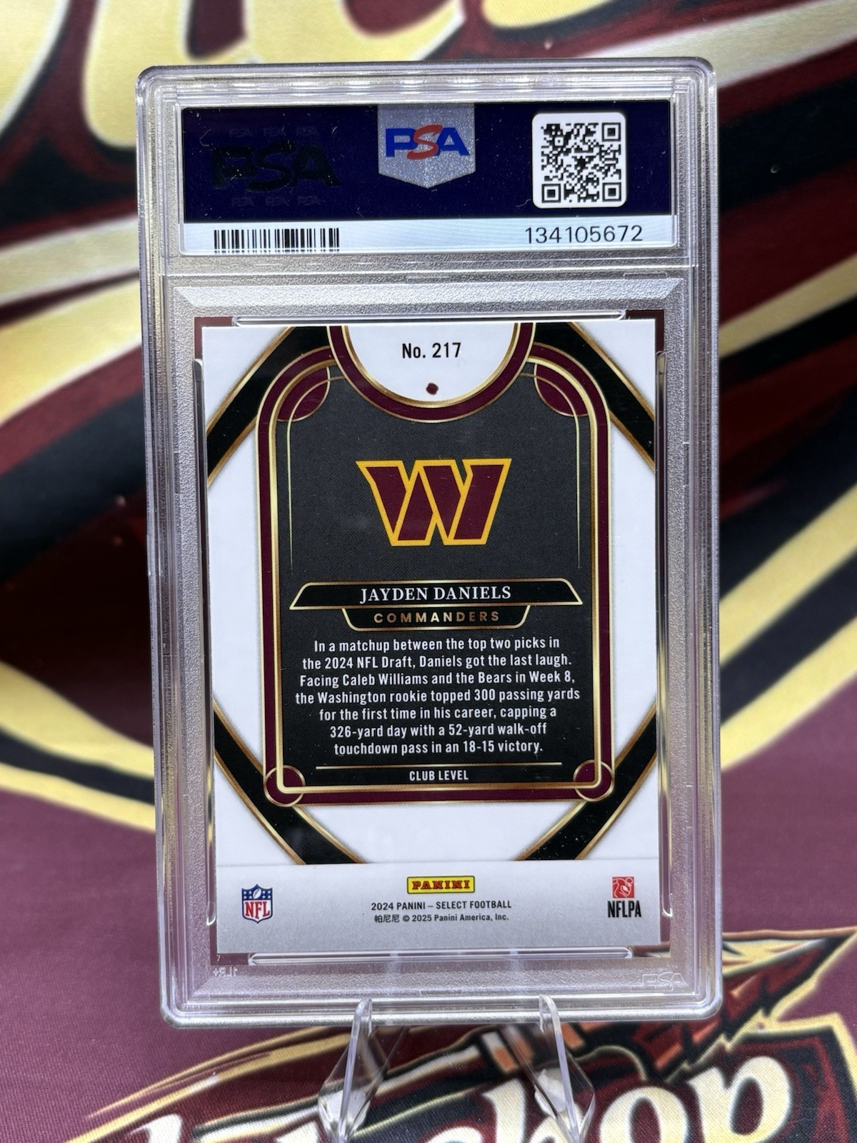 2024 PANINI SELECT #217 JAYDEN DANIELS PSA 10 Club Level RC Rookie Card view 2