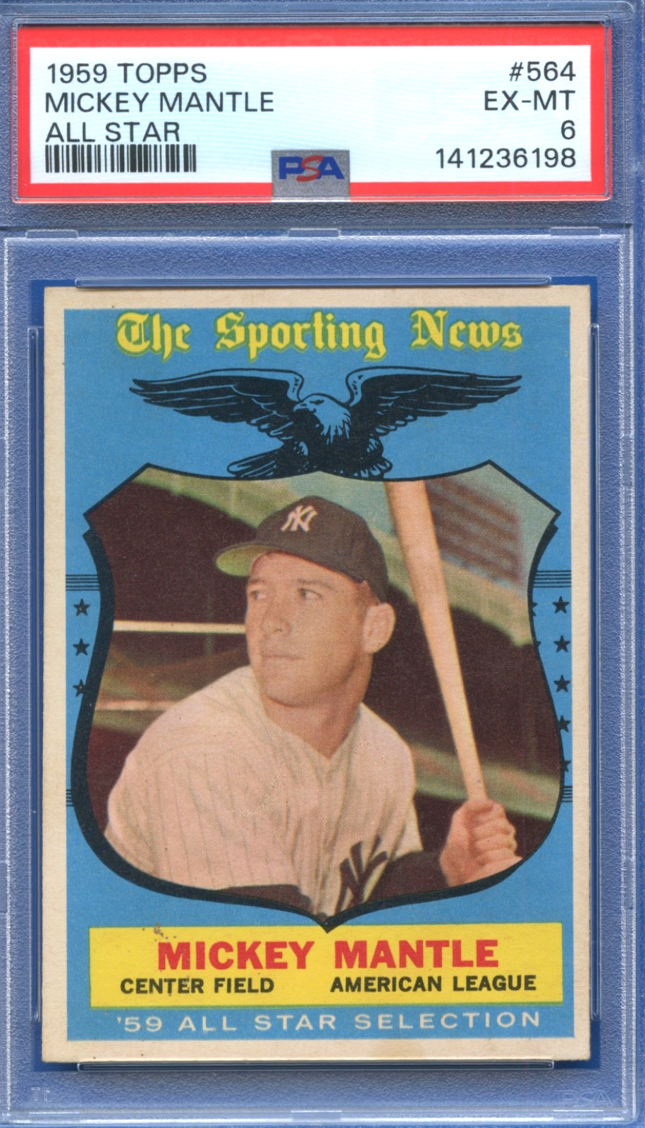 1959 Topps High #564 Mickey Mantle NY Yankees HOF S.N, A.S. PSA 6 Centered