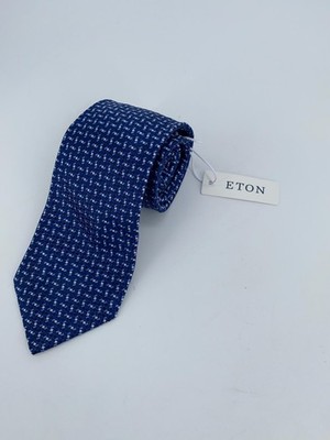 Eton Tie Mens One Size Blue White Micro Print Silk Luxury Necktie Italy Made NWT
