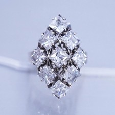 Size 7.5, vintage Sterling 925 silver handmade wide band ring with cluster Cz