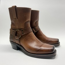 Frye O-ring Harness 8R Brown Leather Pull On Boots Made In USA Women Size 8.5 M