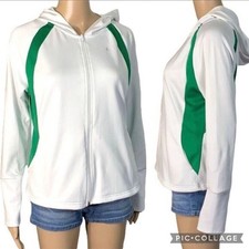 Danskin Now Womens Jacket Hooded Warm Up Athletic White Green Large