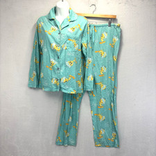 Vintage Y2K Looney Tunes Tweety Bird Pajama Set Womens XL Turquoise Cotton