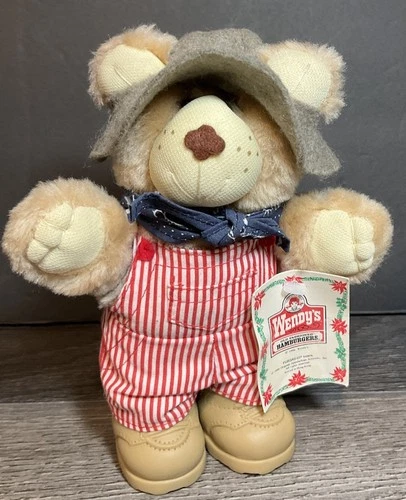 NWT Vintage Wendys Furskins Bears 1986 Dudley Furskin Overalls Hat Scarf