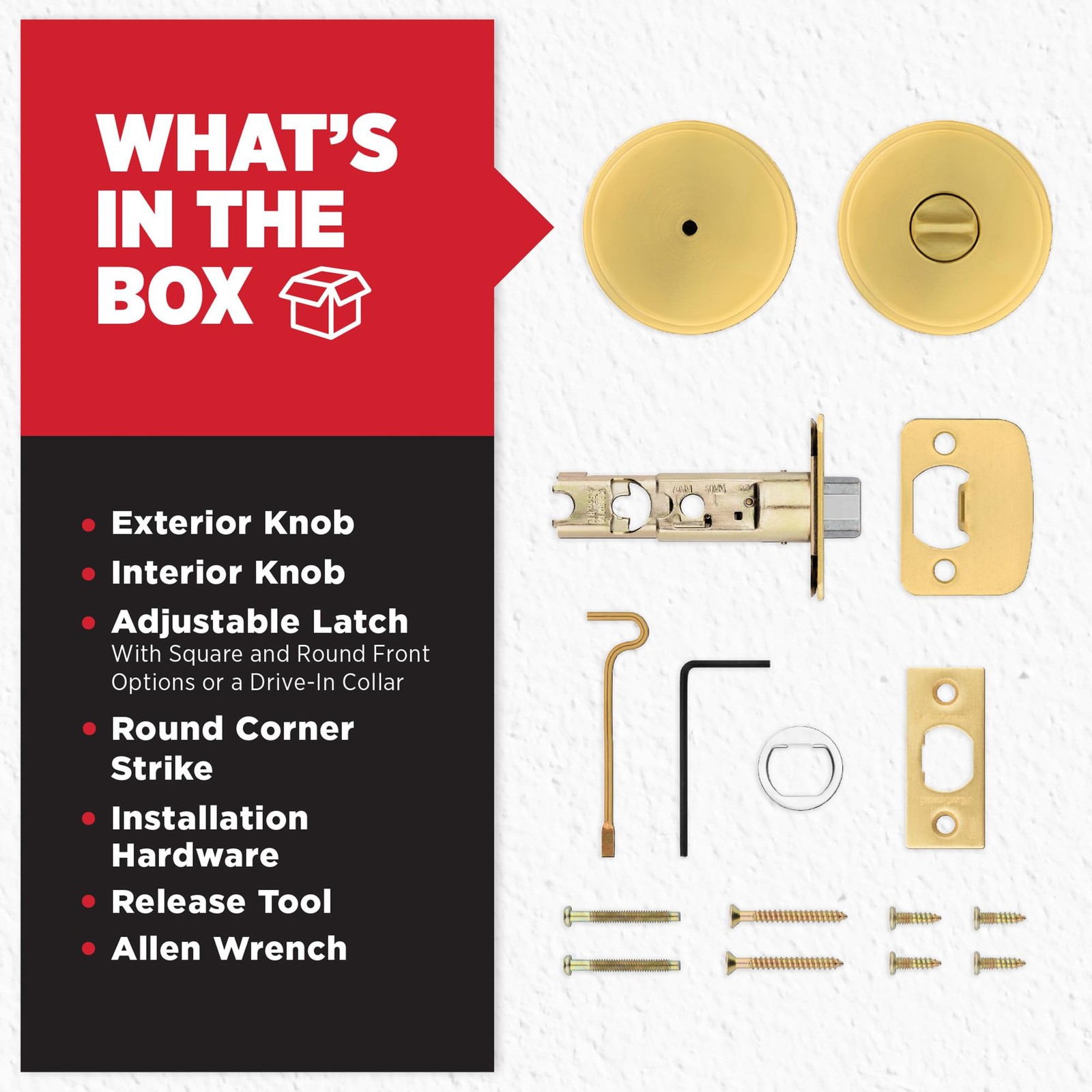 Kwikset Pismo Satin Brass Privacy Door Knob Round Rose Easy Install Bedroom Bath