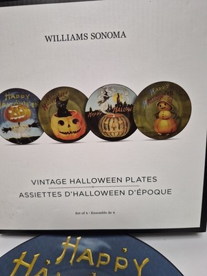 Williams-Sonoma Vintage Halloween Salad Dessert Plates Set of 4 Pumpkn black Cat