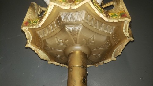 Antique c1920 Art Deco  Floor Lamp w/ Etched SLIDES Shades  - Picture 2 of 21