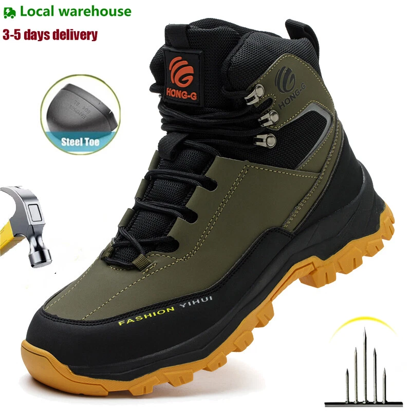 Mens brown Work Boots Breathable Safety Shoes Steel Toe Cap Slip Resistant Size