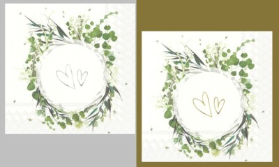 20 Servietten ''It's a Celebration'' Herz silber/gold Hochzeit Herzen Blüten-Kranz