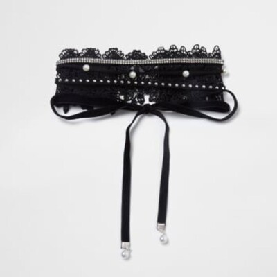 River Island Black Silver Lace Faux Pearl Scallop Diamanté