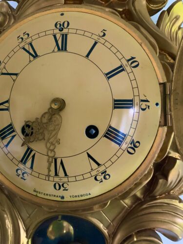 Vintage Gold Wall Clock, Westerstrand Toreboda, Gild Carved Rococo Syle 1960s - Picture 4 of 4