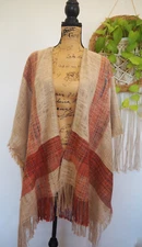 Brown Natural Rust Open Front Poncho Square Cape Cover Up Wrap Top OSFM NEW