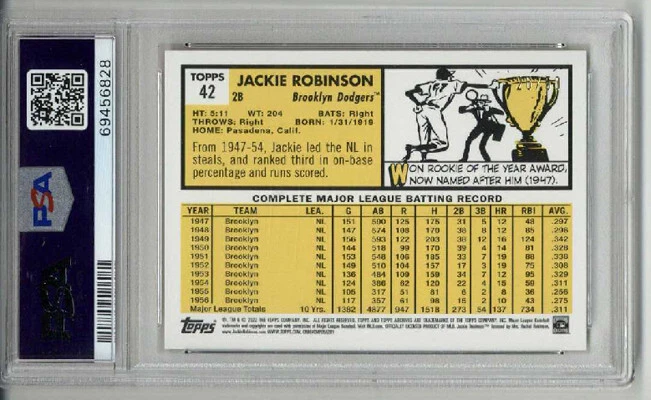2022 TOPPS ARCHIVES RED HOT FOIL #42 JACKIE ROBINSON CARD /50 PSA 10 LOW POP - Image 2 of 2
