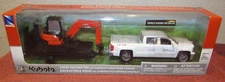 Chevy Silverado Pickup Truck w/ Kubota KX040 Excavator & Trailer New Ray Toys