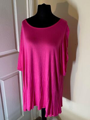 QED London Women's Cerise Button Detail Short Sleeve Scoop Neck Top Size 20