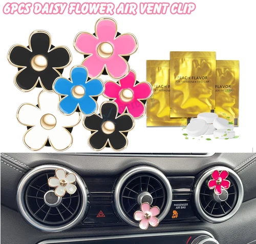 6 Pcs Metal Daisy Air Vent Clips Flower Air Freshener Conditioning Outlet Clips