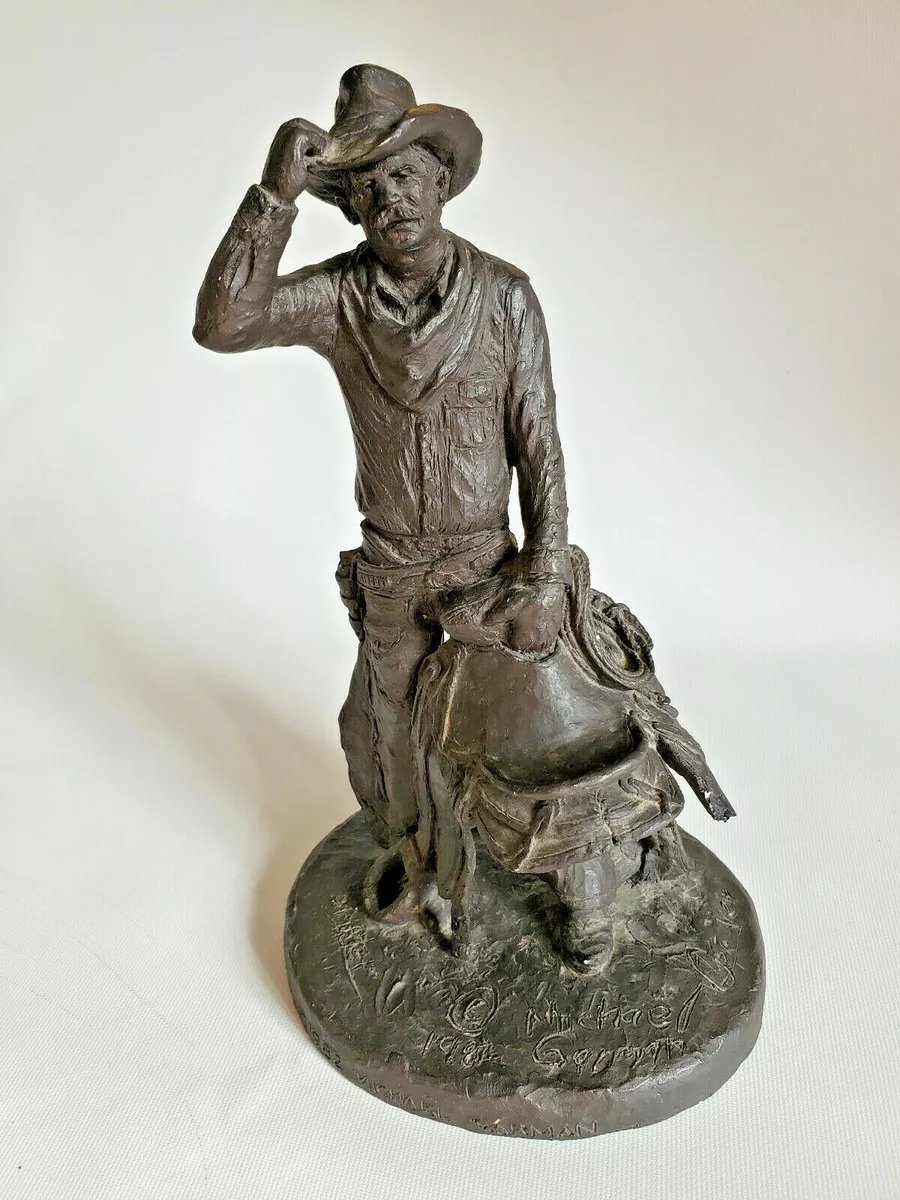 Vintage Michael Garman Cowboy Sulpture, Saddle, Western Art 1982