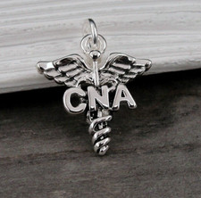 Dije Caduceus CNA plateado - Dije asistente de enfermería - Regalo para asistente de enfermería