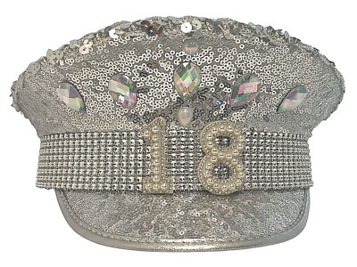 Girls 18th Birthday Sequin Hat Party 18 Captains Hat Silver 18th gift