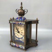 Exquise ancienne horloge mécanique chinoise en cuivre émaillé cloisonné fait main