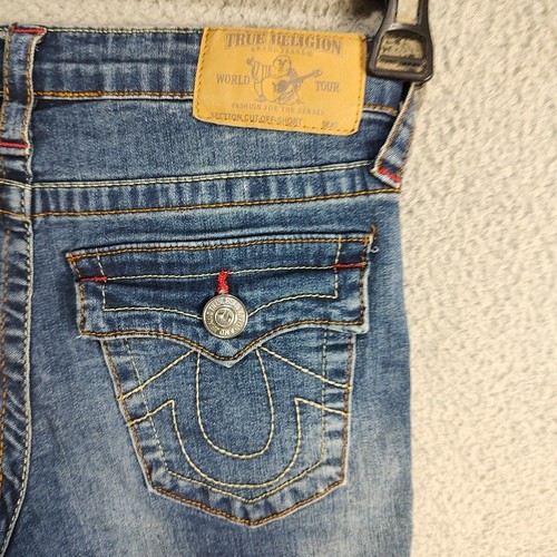 True Religion Jean Shorts Kids 8 Blue Denim 5 Pocket World Tour Cut Offs Unsex - Picture 7 of 10