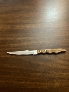 Vintage 4.5” Blade Stainless Steel Japan Serrated Steak Knife w/ Wood Handle