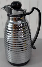 OGGI Chrome Ribbed Thermal Carafe Pitcher Coffee Server Black Handle Retro