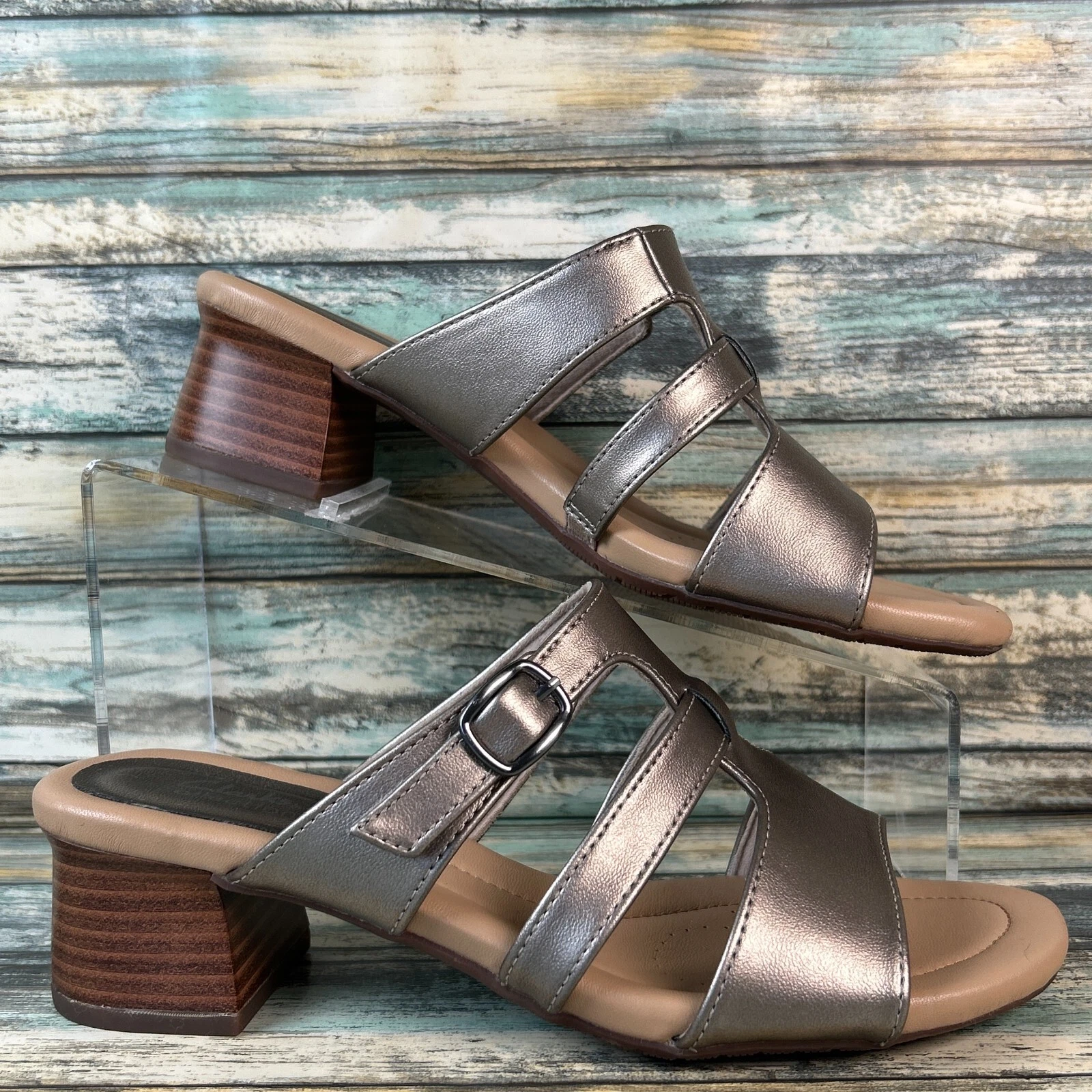 Clarks Vestito Sandali Slide Grigio Pelle Slip On Sera Formale Lavoro Donna 8M