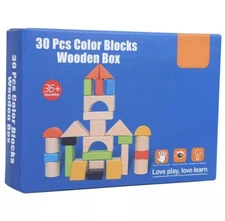 30 Wooden Color Blocks With Box Early Learning Toy Math Color Coordination