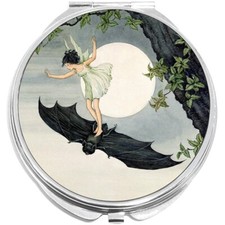 Girl Riding Bat Art Nouveau Compact with Mirrors - for Pocket or Purse
