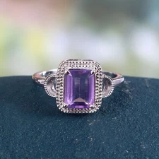 Natural Amethyst Ring Handmade Delicate Simple Promise 925 Sterling Silver Boho