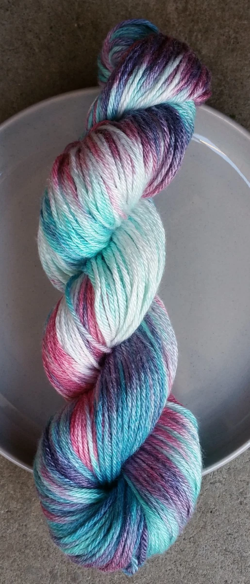 Hand Dyed 8ply Yarn, 100g 195m Variegated Red Blue Purple White Merino Bamboo