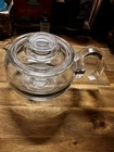 Vintage Pyrex 8446 B Teapot 6 Cup Glass & Stainless Trim Beautiful Blue tint.
