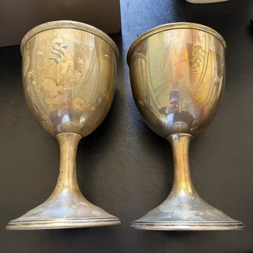 New ListingAntique S Kirk & Son Inc Sterling Silver Repousse Goblet Pair 11 Troy Oz