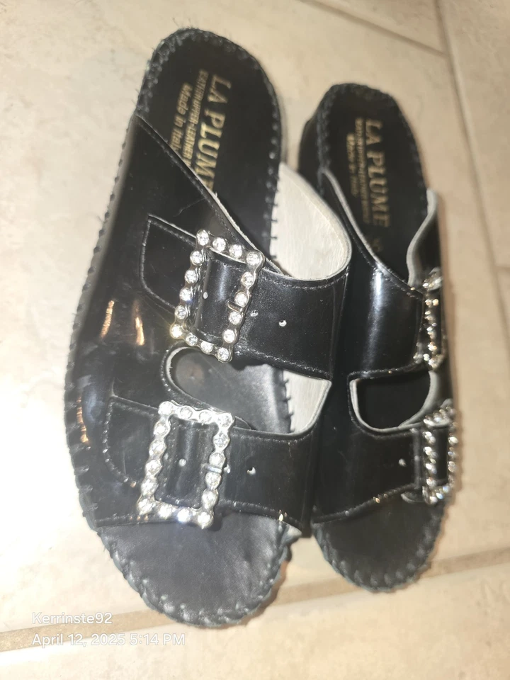 Sandalias para mujer La Plume Jen negras charol estrás hebilla zapatos 36/6 Foto 3 de 4