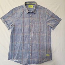 Scotch  Soda Amsterdam Couture Men's Short Sleeve Plaid Linen Blend Shirt Siz L