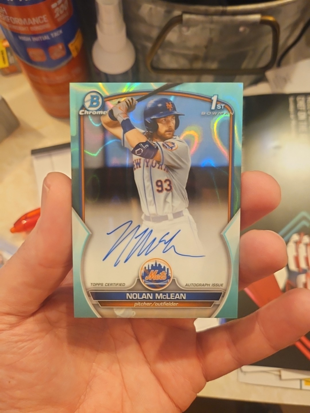 2023 Bowman Draft Nolan McLean Chrome Auto Aqua Lava Refractor 1st #/199 Mets