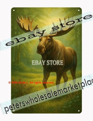 Moose Forest Tin Sign 3D Look Woodland Wildlife Art